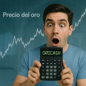 Hombre con calculadora, precio del oro